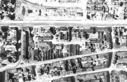 Distruzione di Landsberger Strasse durante la guerra, fotografia aerea americana 8.6.1945