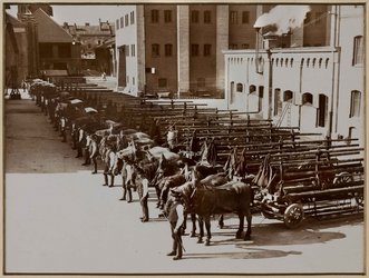 Historisches Bild von Pferdefuhrwerken